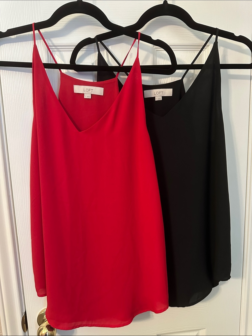 LOFT Red and Black Spaghetti Strap V-Neck Cami Duo
